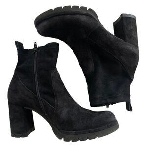 Paul Green Nadia Suede Lug Sole Black Bootie Boots 7.5